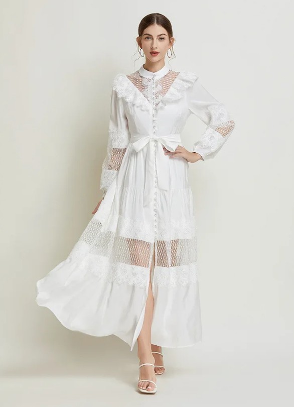 A Linie Boho Style Mesh Standesamtkleid Heather Weiß