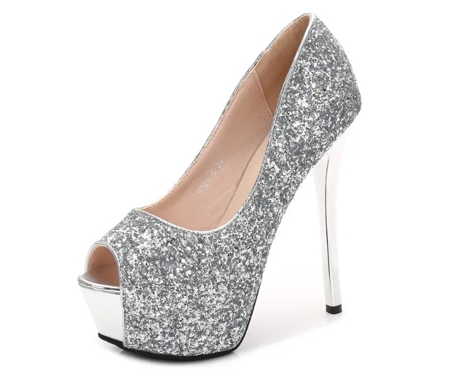 Braut Glitzer High Heels Hanni Hochzeitsschuhe in Silber