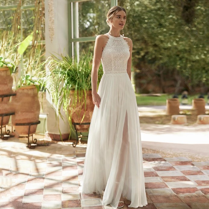 Ärmelloses A Linie Brautkleid Helen mit Tüll Rock und Spitze