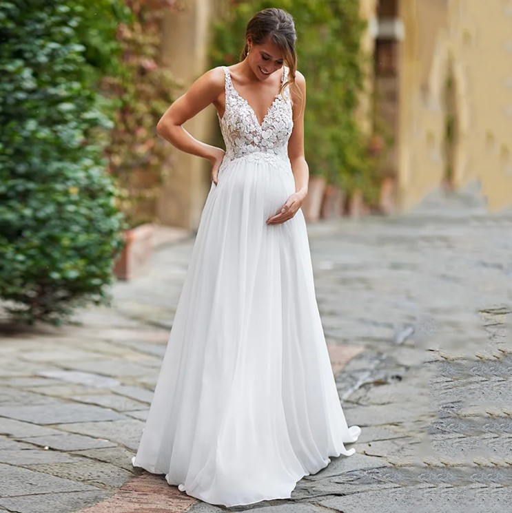 A Linie Brautkleid Hina für Schwangere Umstandsbrautkleid Ärmellos mit Spitze
