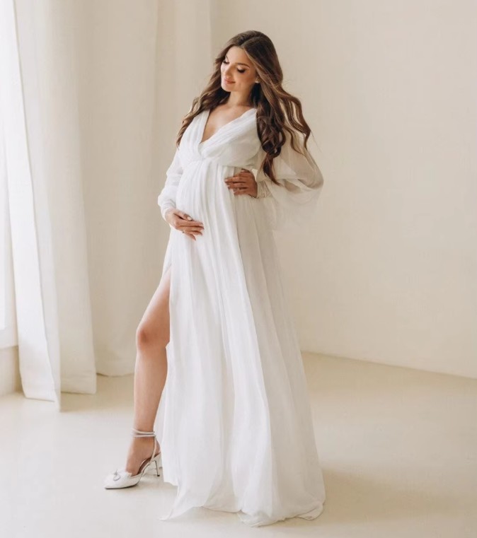 Chiffon Langarm Brautkleid für Schwangere Henrike