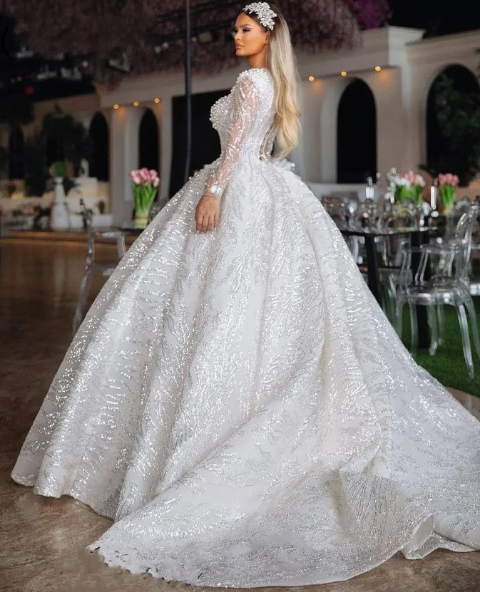 Langarm Prinzessinnen Luxus Glitzer Brautkleid Iasmina mit Schleppe