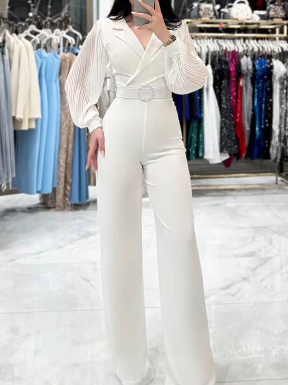 Bodycon Braut Einteiler mit Gürtel und Chiffon Ärmeln