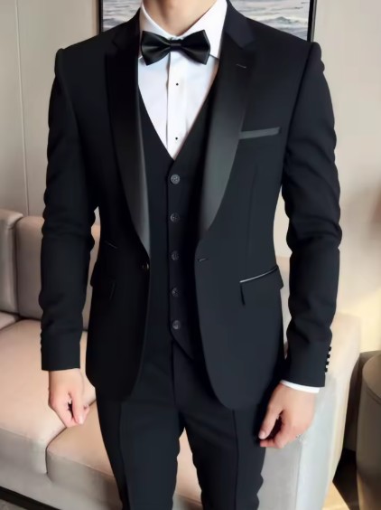 Hochzeitsanzug für den Bräutigam Benitio in Schwarz Dreiteilig Festlich
