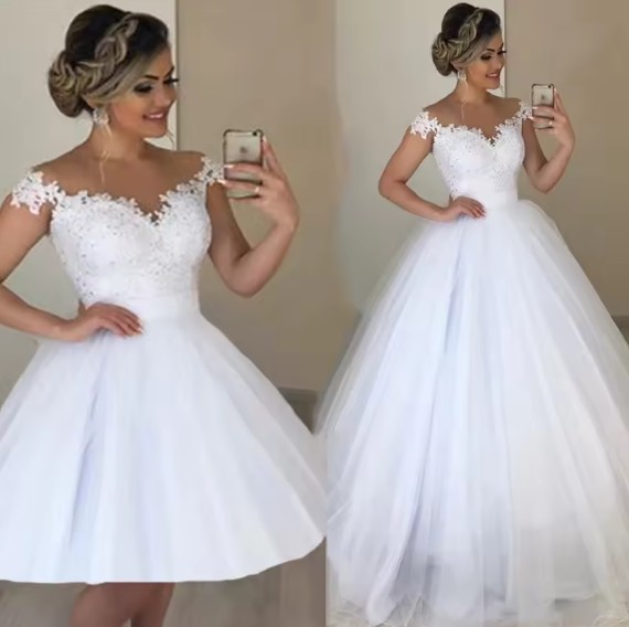 2 in 1 Brautkleid Iekika mit Tüll Rock Kurz und Lang