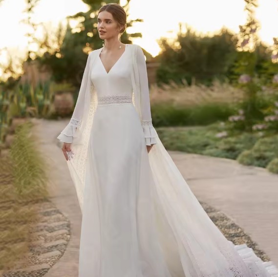  A Linie 2 in 1 Boho Brautkleid Ignatia mit Chiffon Jacke