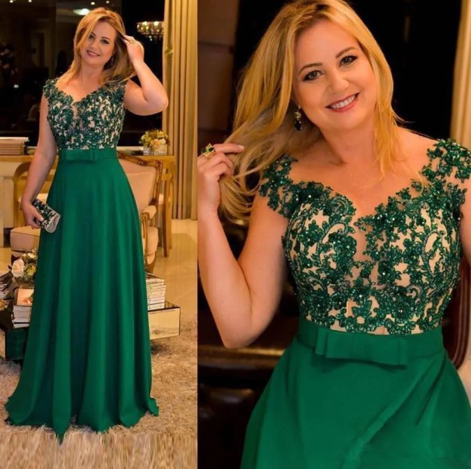Empire Brautmutterkleid Imani in Dunkel Grün mit Spitze