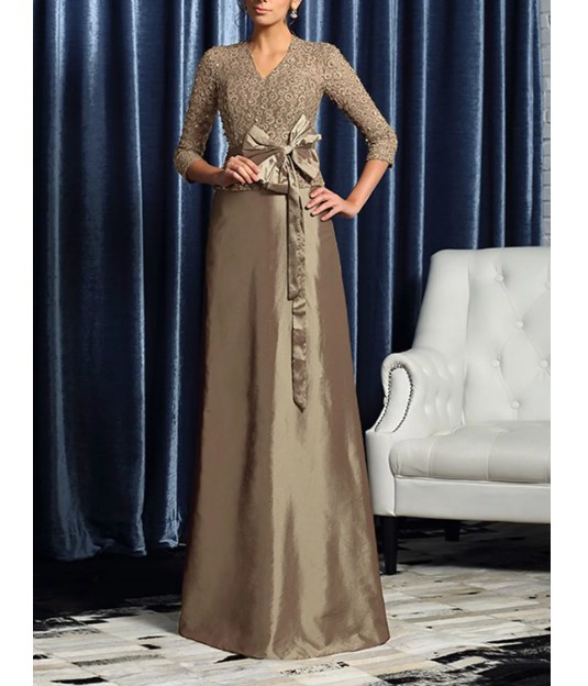 Langarm A -Linie Brautmutterkleid Inge in Gold Braun