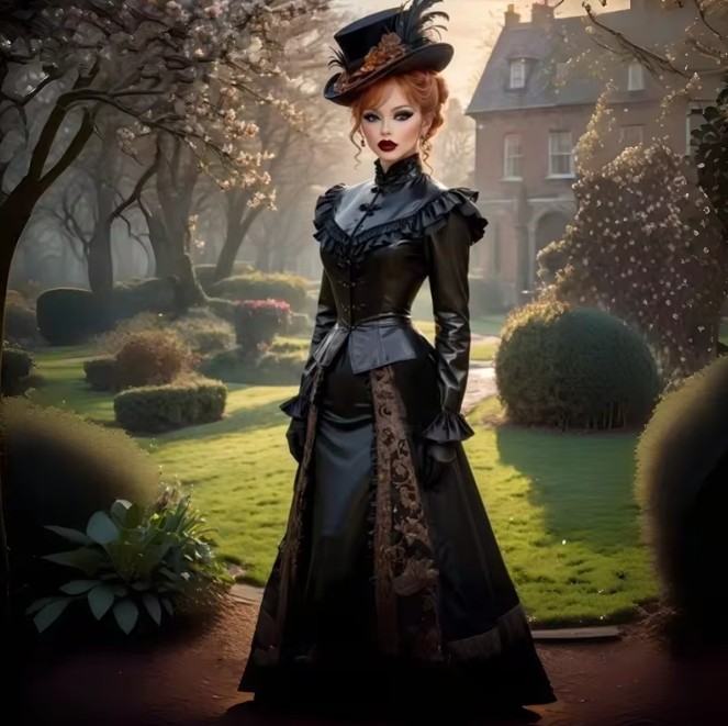 Viktorianisches Gothic Brautkleid Elonie in Schwarz