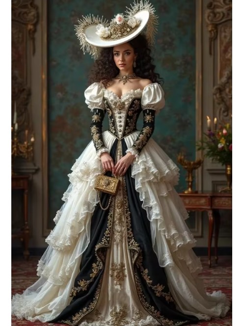  Viktorianisches Barock Braukleid Eefje mit Spitze Stickereien und Schnürkorsett 