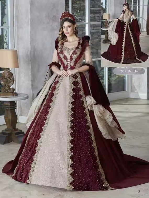 Viktorianisches Brautkleid Elina Dunkelrot mit Feen Ärmeln