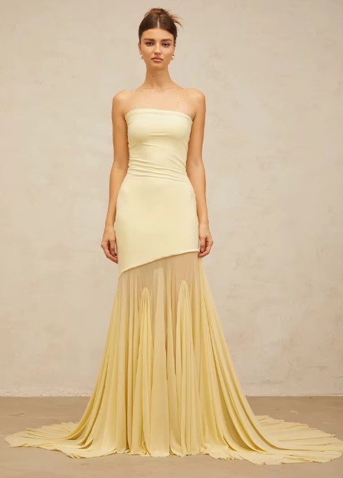 Schulterfreies Meerjungfrau Brautkleid Ernestine in Gelb