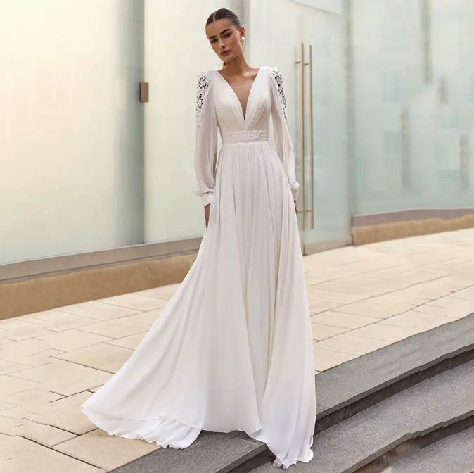 A Linie Beach Brautkleid Elektra mit Ärmeln und Rückenausschnitt 