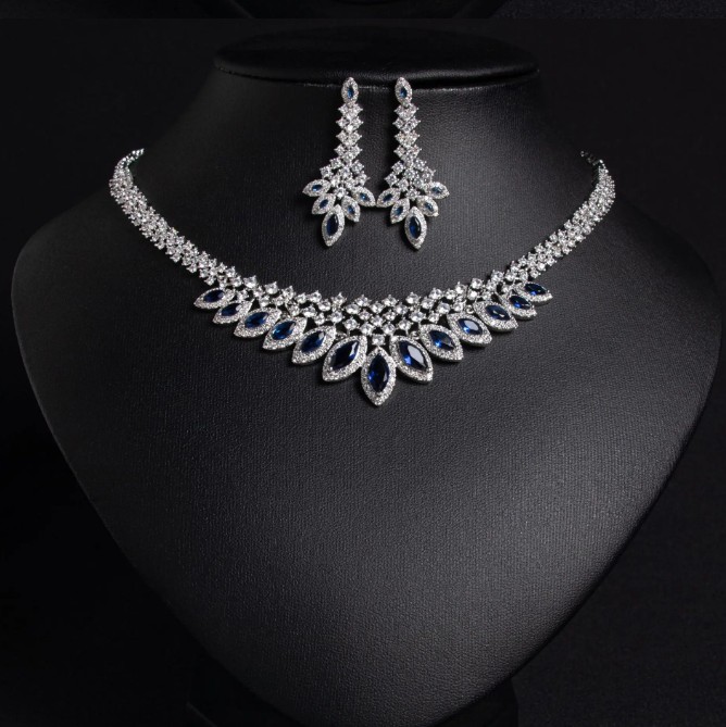 Brautschmuck Set Elisa Silber mit Blaue Steine