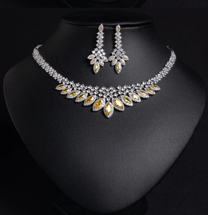 Brautschmuck Set Elisa Silber mit Gelbe Steine