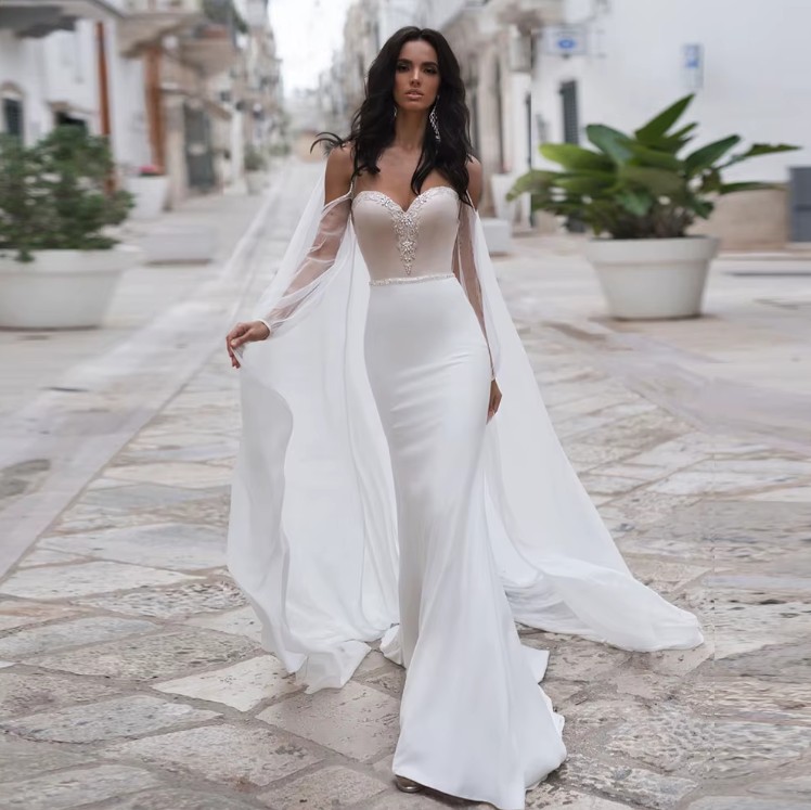 Meerjungfrau Brautkleid Fabiola mit Stola und Herz Ausschnitt