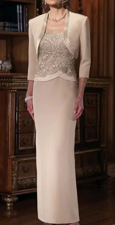 I Linie Brautmutterkleid Ilse 2026 in Elfenbein mit Spitze und Bolero