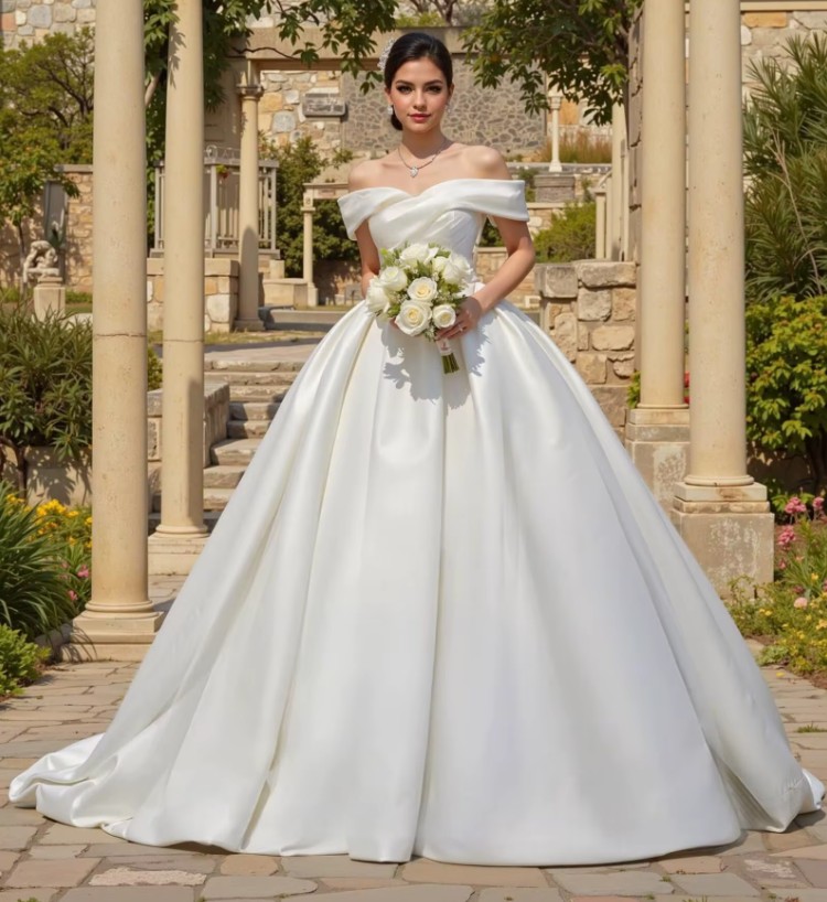 Schulterfreies Prinzessin Satin Brautkleid Inka Klassisch