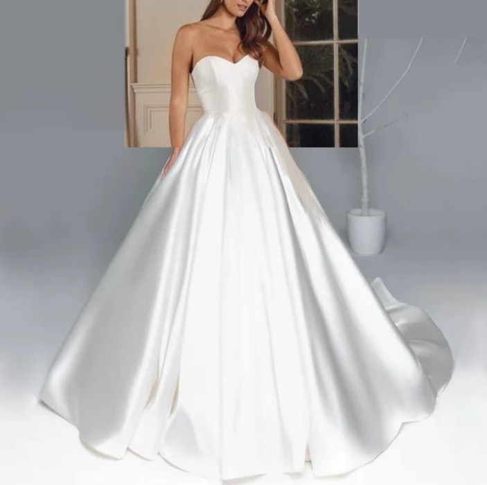 Schulterfreies Satin Clean Chic Brautkleid Innozentia mit Schleppe