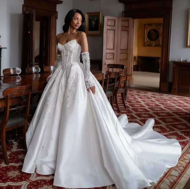 Klassisches Schulterfreies Brautkleid Isamara mit Schleppe