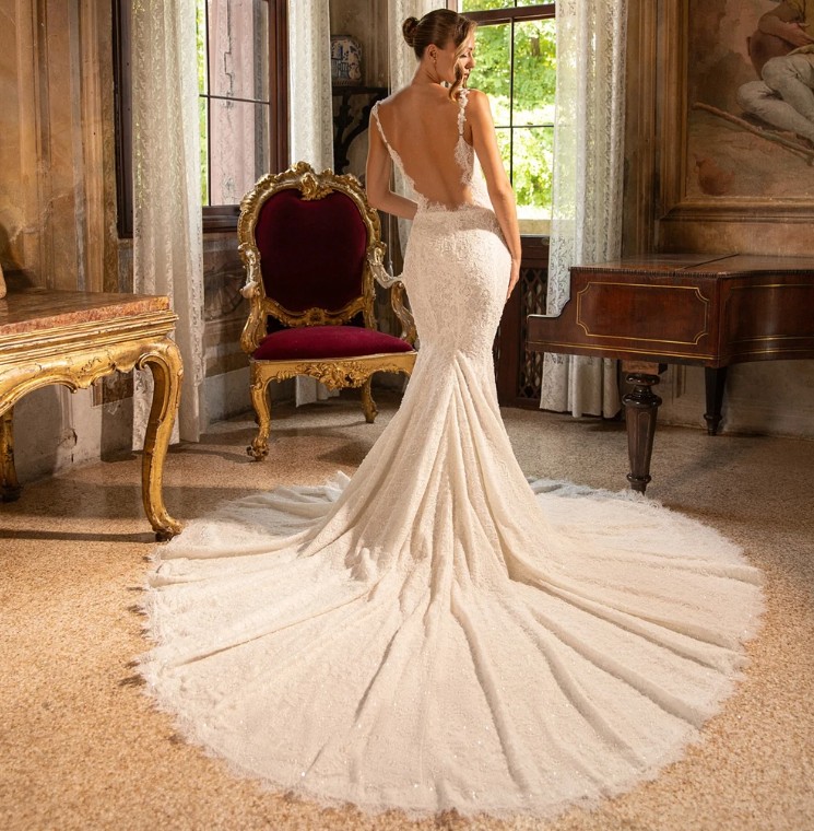 Meerjungfrau Brautkleid Jackline aus Spitze mit Rückenausschnitt 