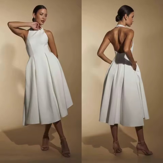 Neckholder Träger Standesamt Brautkleid Jacky Wadenlang