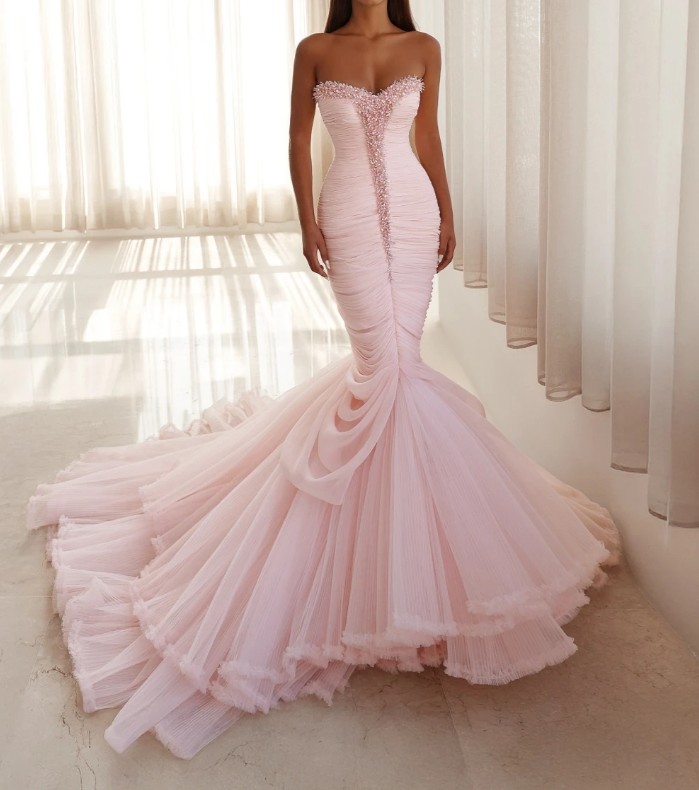 Schulterfreies Meerjungfrau Brautkleid Janina in Rosa