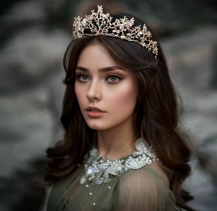 Retro Barock Diadem Jade in Schwarz Gold