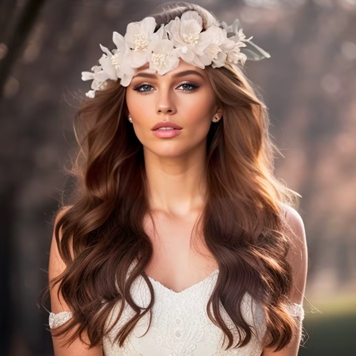 Boho Stil Blumenkranz Perlen Braut Kopfschmuck 