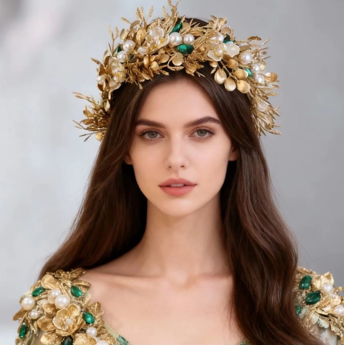 Braut Kopfschmuck Jael Gold mit Perlen