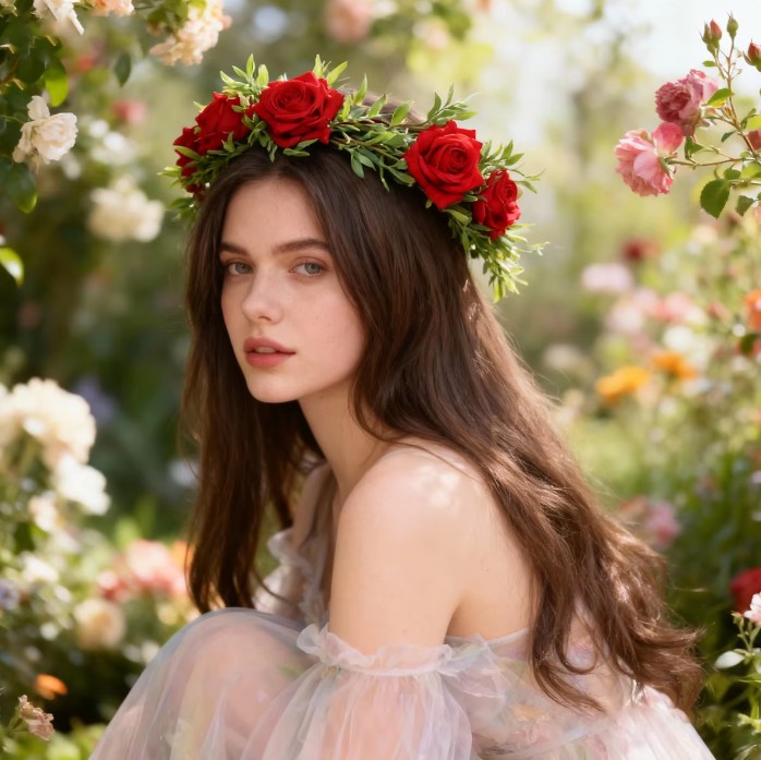 Boho Stil Rosen Blumenkranz für die Braut Rot