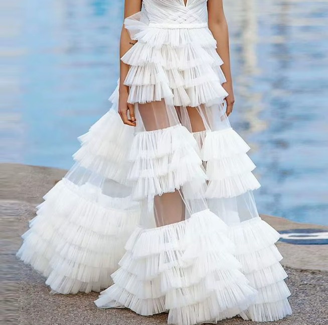 A Linie Tüll Rock für die Braut Bodenlang mit Volants