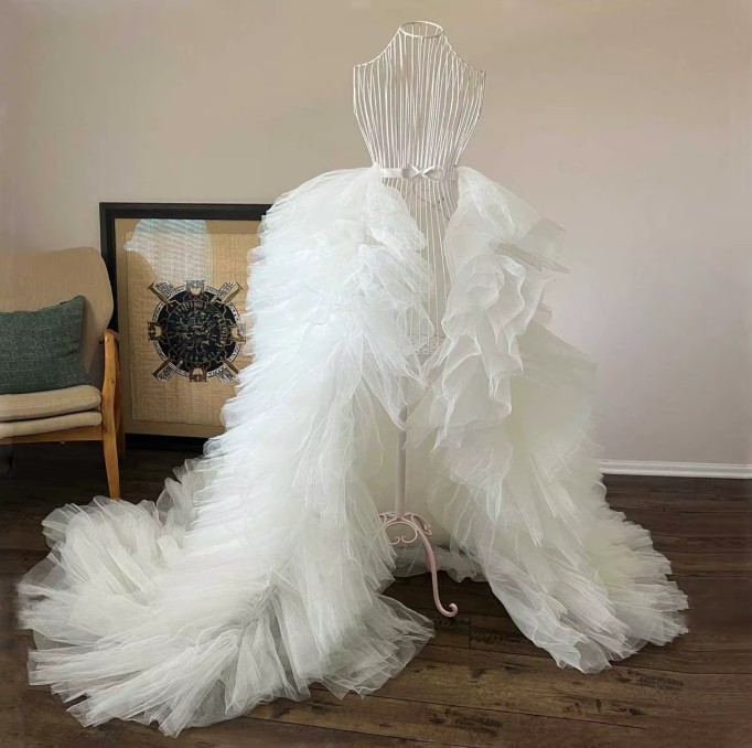 Volants Tüll Rock mit Schleppe für die Braut Weiß