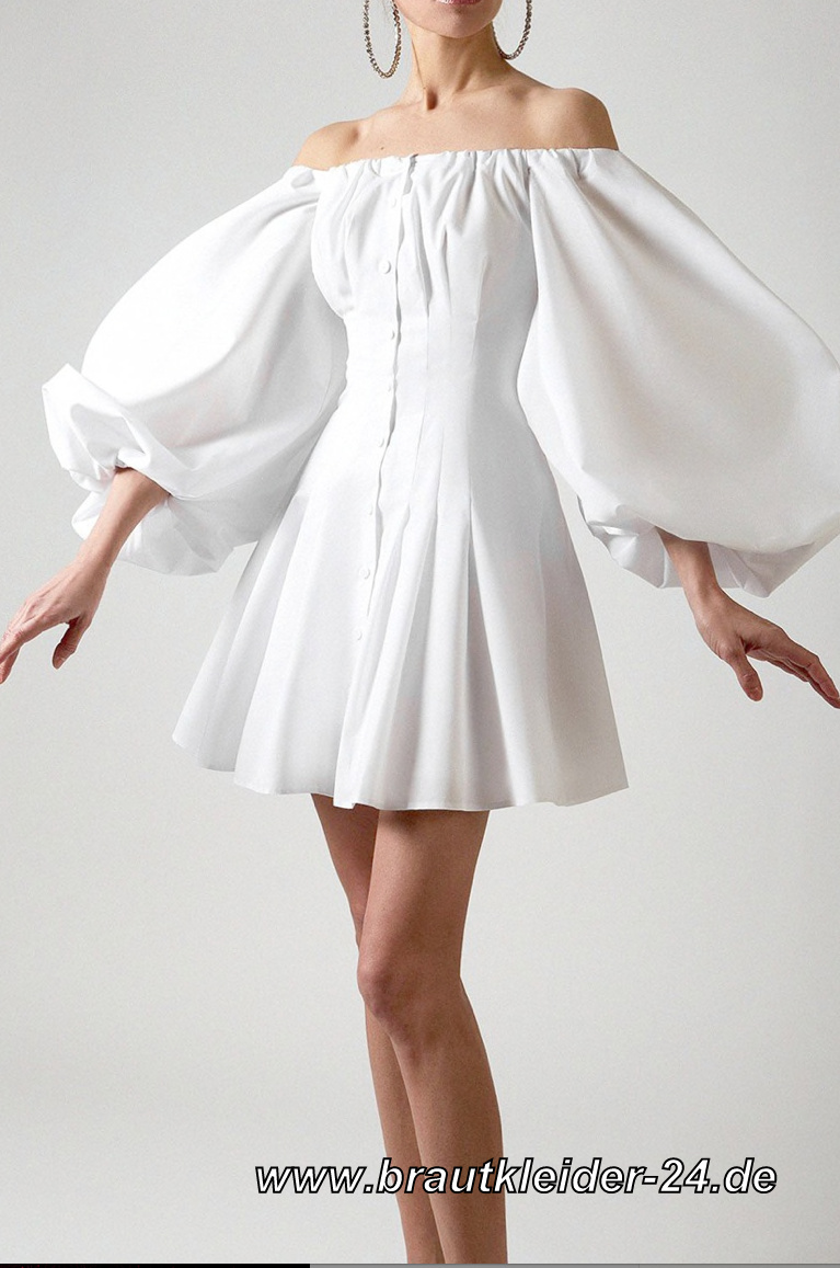 Elegantes Schulterfreies Baumwollkleid für den Standesamt in Weiß Kurz