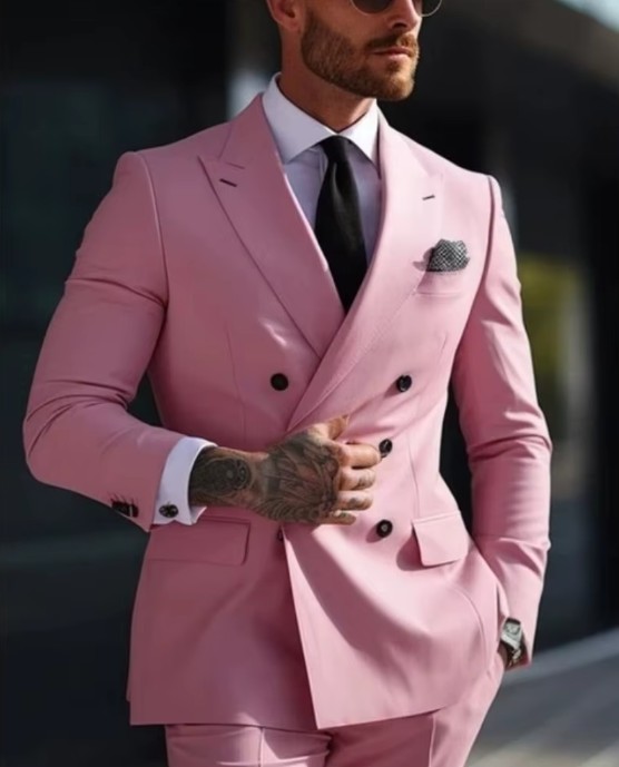 Altrosafarbener Herren-Hochzeits-Smokinganzug – Funkelnder 2-teiliger Bräutigam-Look