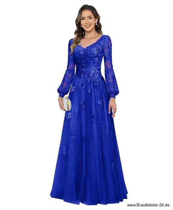 Brautmutter Kleid in Royalblau - V-Ausschnitt & Spitze