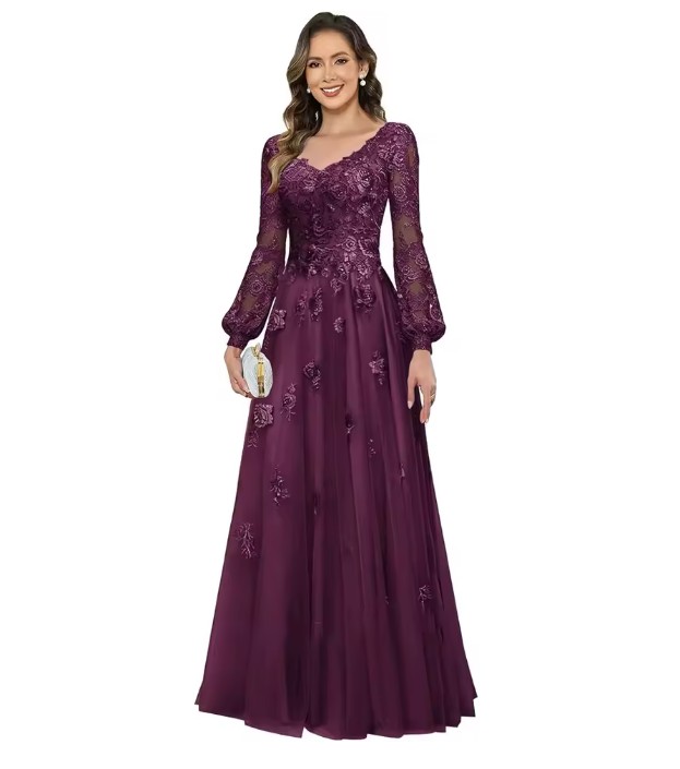 Brautmutter Kleid in Lila - V-Ausschnitt & Spitze