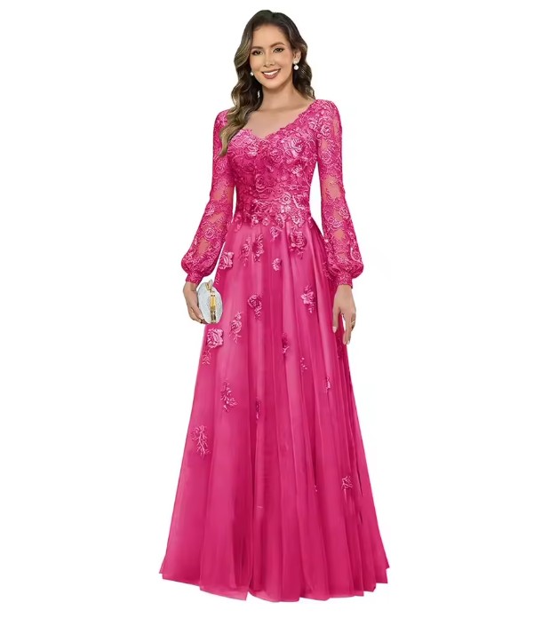Brautmutter Kleid in Pink - V-Ausschnitt & Spitze