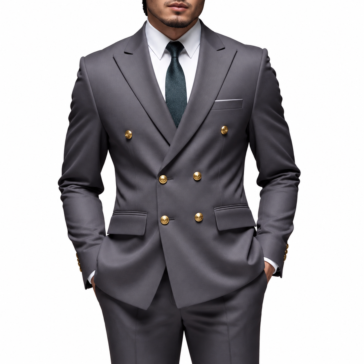 Grauer Bräutigam Anzug | 2-teiliger Slim Fit Zweireiher