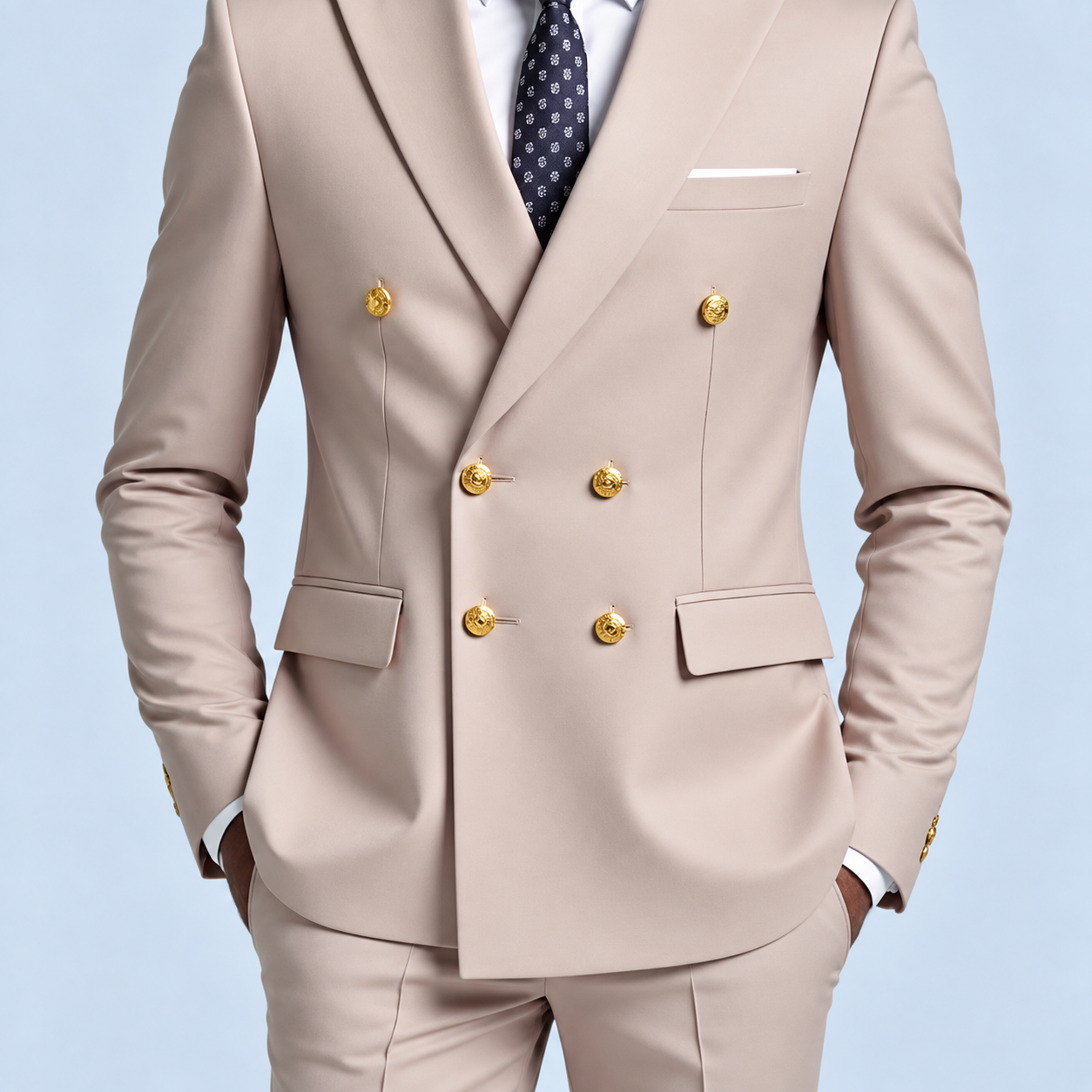 Beiger Bräutigam Anzug | 2-teiliger Slim Fit Zweireiher