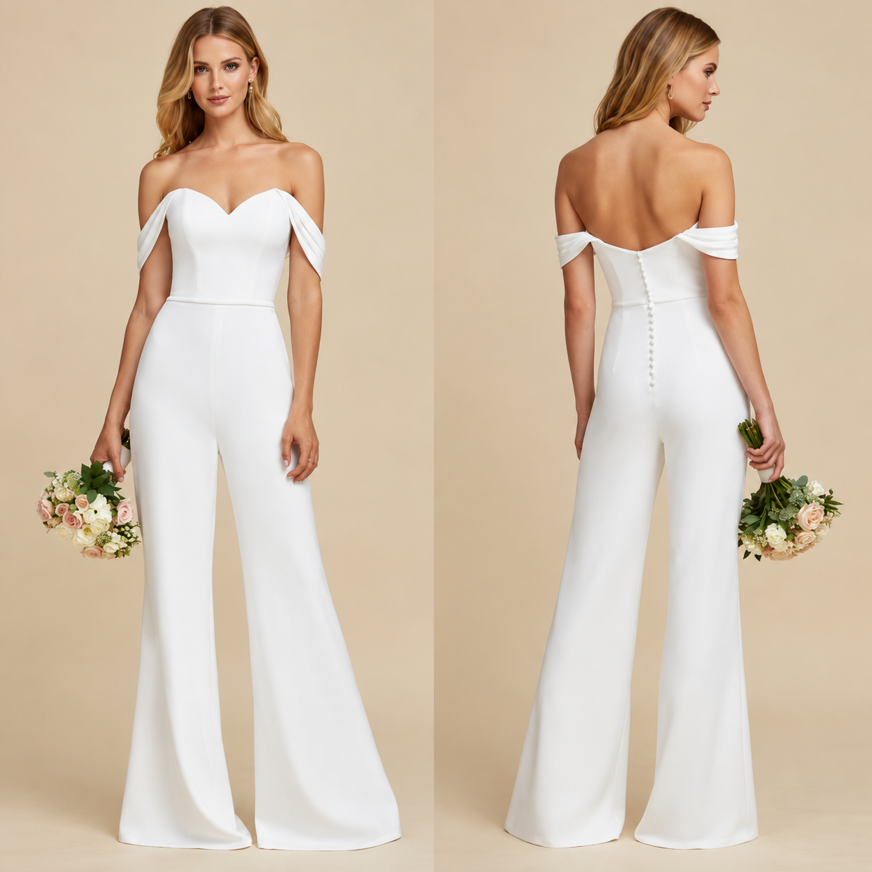 Boho Braut-Jumpsuit aus Satin mit Sweetheart-Ausschnitt