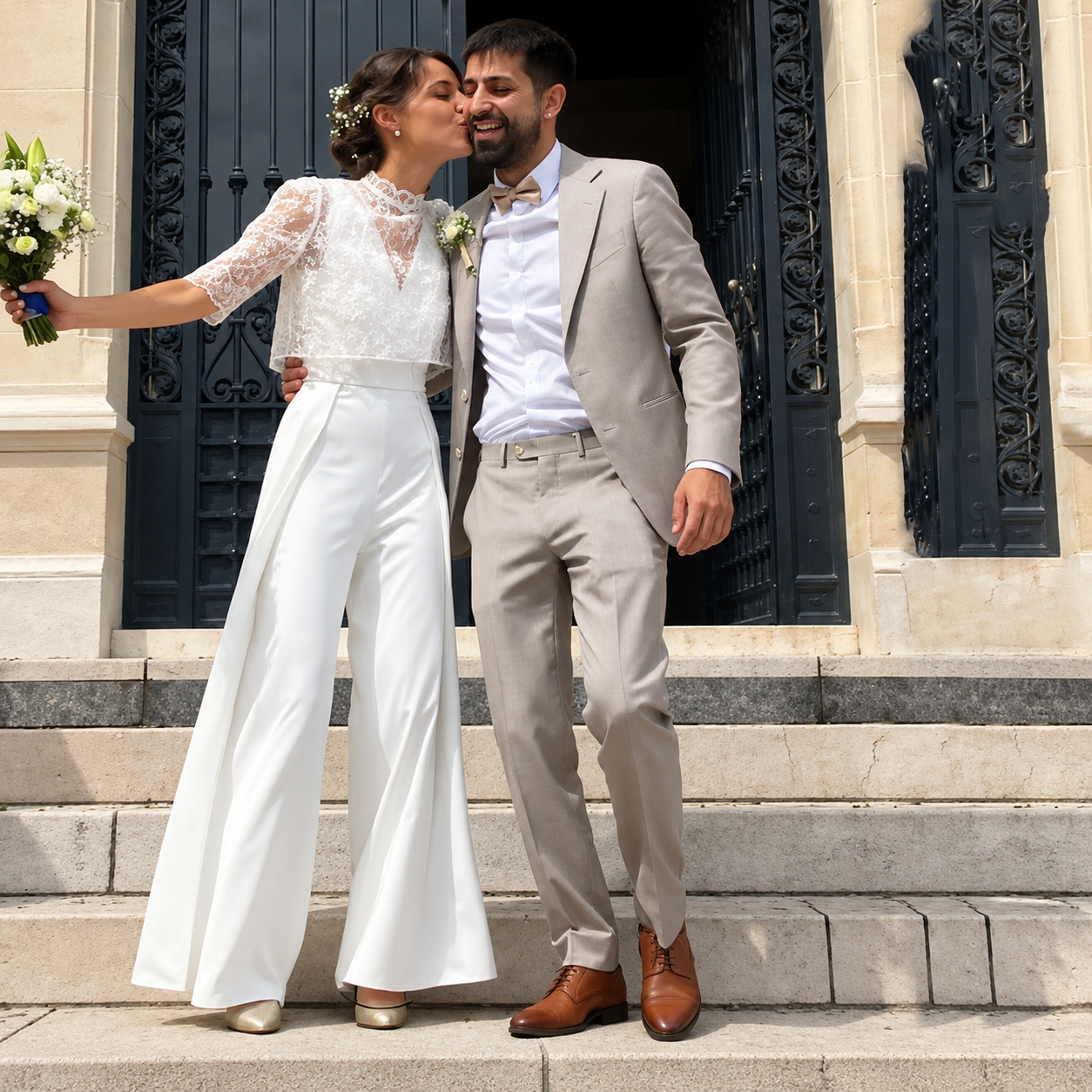 2-teiliges Brautoutfit mit Spitzenoberteil – Eleganter Overall fürs Standesamt