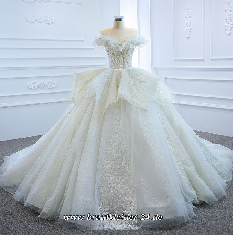 Weißes Ball Linie Hochzeitskleid Brautkleid mit Schleppe
