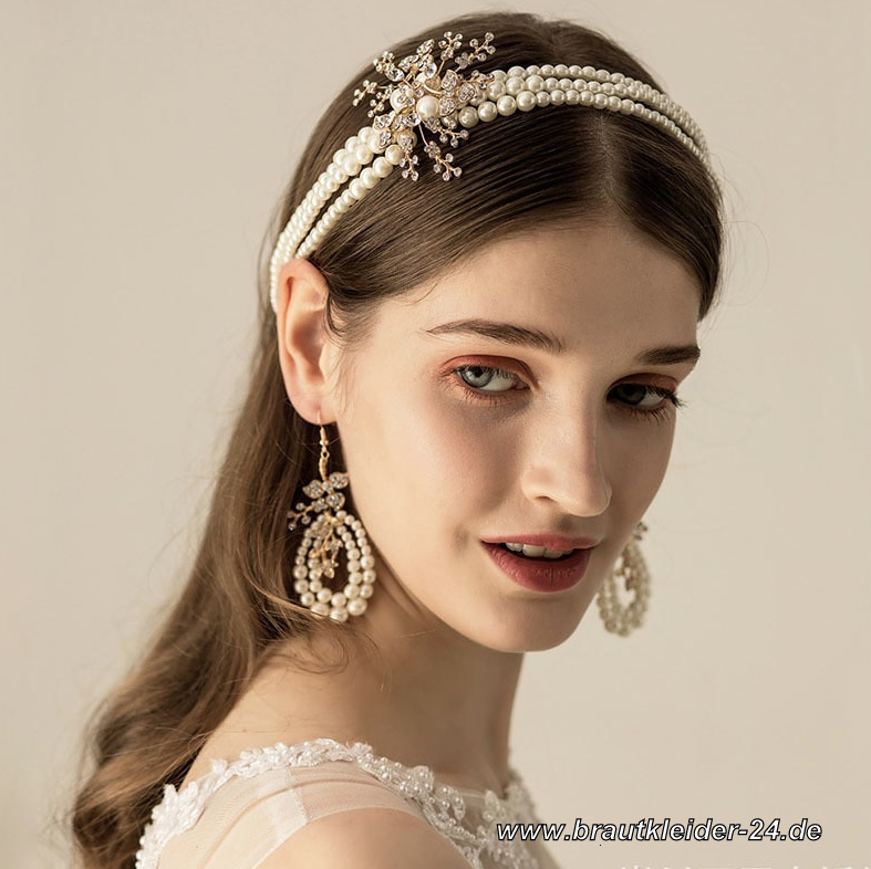 Perlen Braut Haarschmuck mit Ohrringe