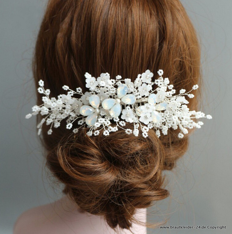 Silber Braut Haarkamm 22cm mit Kristall Blumen